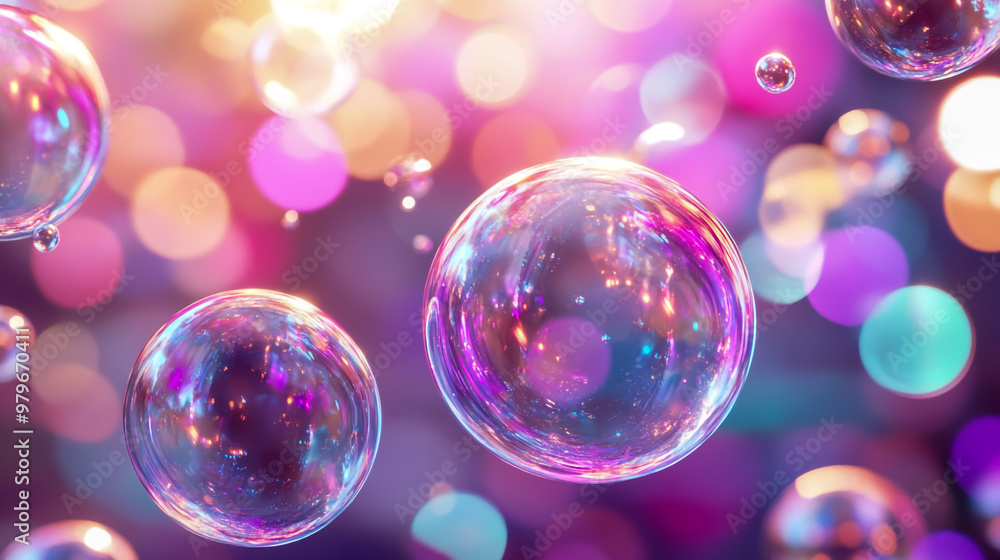 Colorful soap bubble background with bokeh lights. Colorful soap bubble background with bokeh lights.