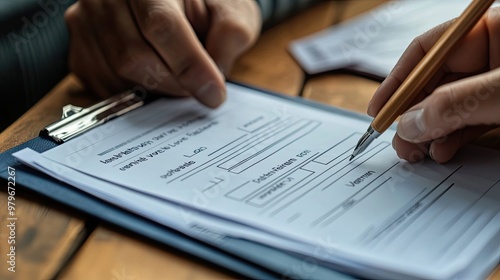 Wallpaper Mural Person Filling Out a Form with a Pen on a Clipboard Torontodigital.ca