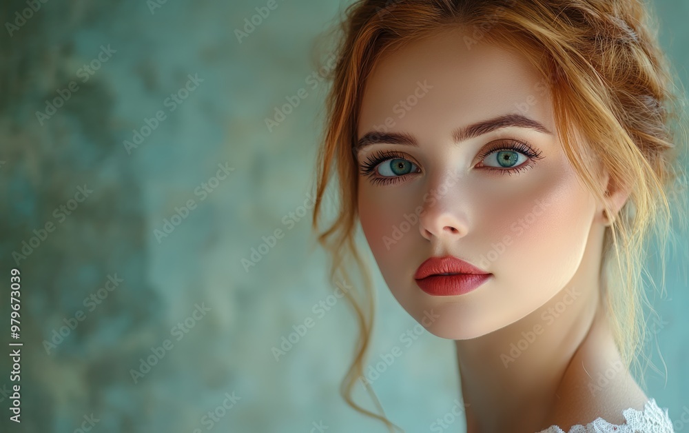 Beautiful makeup of a very attractive woman on a color background as in a photo studio. Studio soft light. Beautiful makeup of a very attractive woman on a color background as in a photo studio. Studio soft light.
