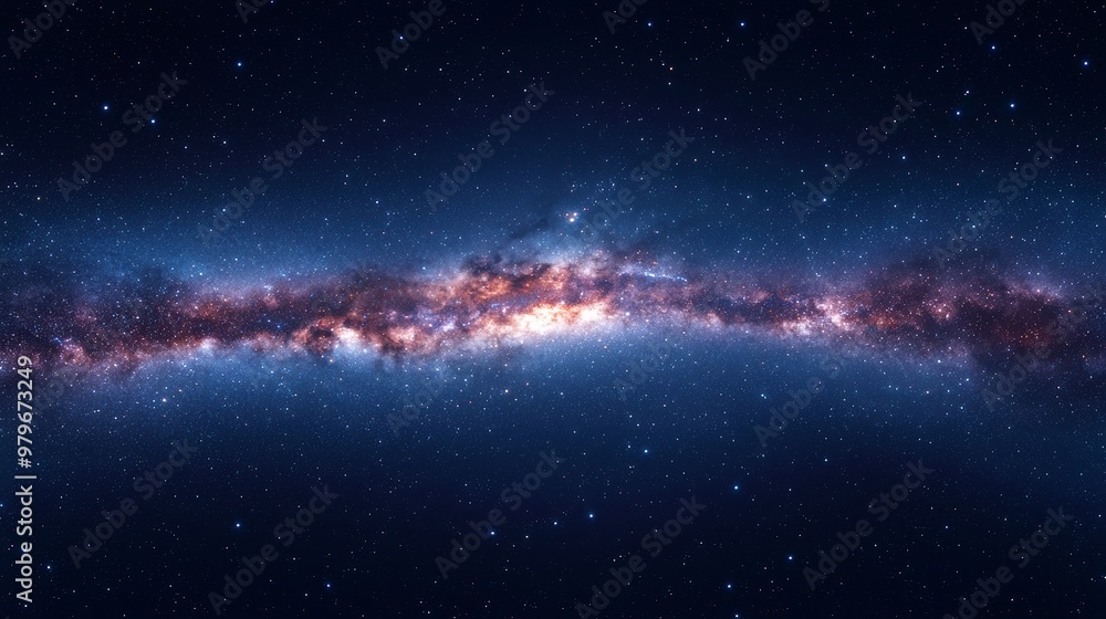 Fototapeta premium Vast Milky Way Galaxy, sweeping view of stars and cosmic dust, deep space with vibrant celestial hues, inviting exploration of the universe's wonders