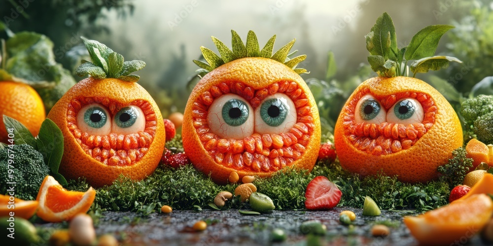 An imaginative city where fresh produce with eyes makes every day a delightful and whimsical adventure