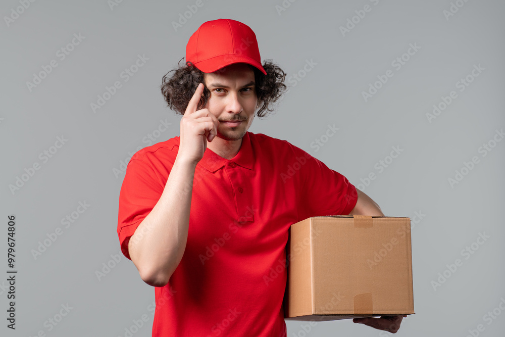 Handsome smart post courier with gesture - you, think about it.Thinking positive Handsome smart post courier with gesture - you, think about it.Thinking positive