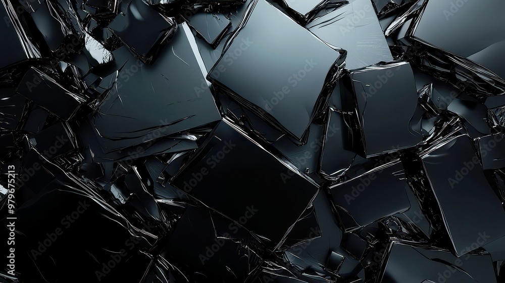Abstract black crystal landscape, intricate faceted texture, panoramic view, modern polygonal design, deep contrast, immersive space for creative exploration, striking visual impact Abstract black crystal landscape, intricate faceted texture, panoramic view, modern polygonal design, deep contrast, immersive space for creative exploration, striking visual impact