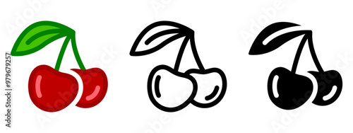 Red cherry illustration. Cherries on the steam icon. Sweet berry symbol. Dessert sign.