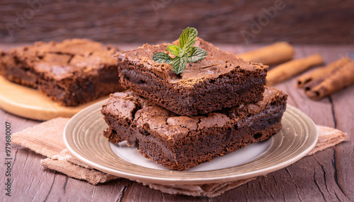 brownie cake piece stack on plate homemade pastries