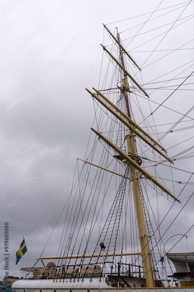 Fototapeta premium Tall ship mast and rigging in Sweden