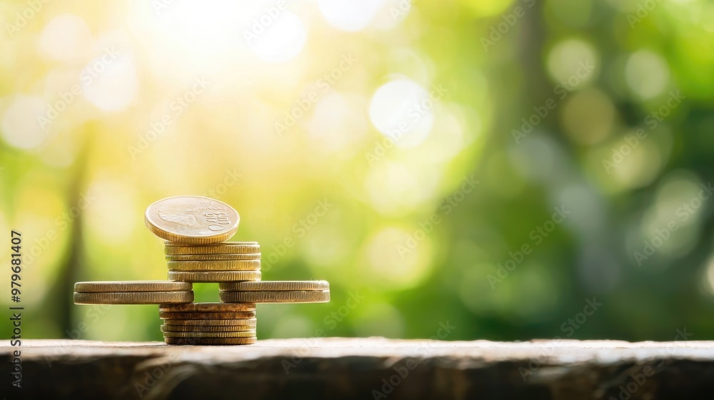 A close-up image of stacked coins on a wooden surface, illuminated by soft sunlight through greenery. Evokes themes of wealth and growth. A close-up image of stacked coins on a wooden surface, illuminated by soft sunlight through greenery. Evokes themes of wealth and growth.
