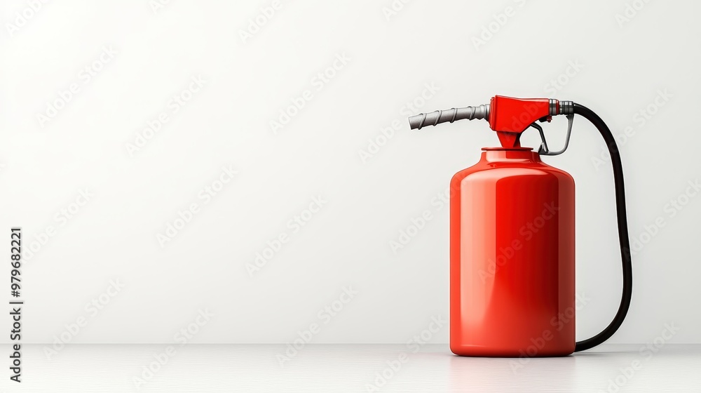 Obraz premium A bright red fire extinguisher positioned on a clean, minimalistic surface, emphasizing safety and preparedness.