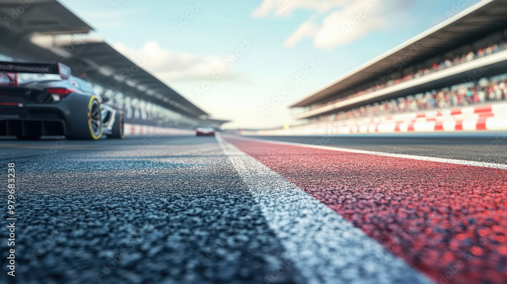 Fototapeta premium A racetrack view with cars preparing for a race, showcasing the excitement of motorsport.