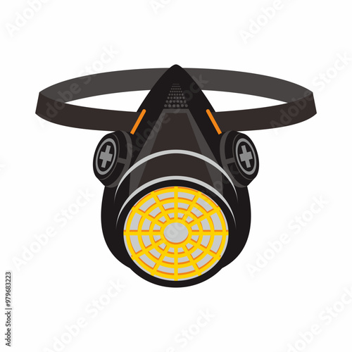 Single cartridge respiratory mask illustration, icon, and symbol. Personal protective equipment for breathing to avoid exposed by dust, mist, small particle debris, and toxic gas.