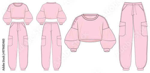 Girls Crop Top & Jogger vector illustrations