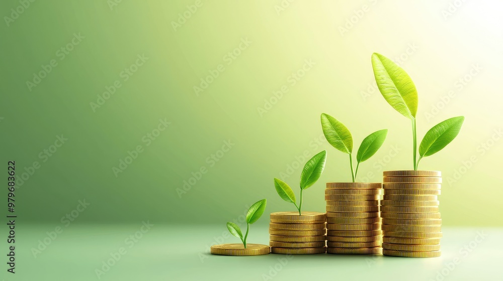 A vibrant image showcasing coins stacked with green leaves growing, symbolizing financial growth and sustainability. A vibrant image showcasing coins stacked with green leaves growing, symbolizing financial growth and sustainability.