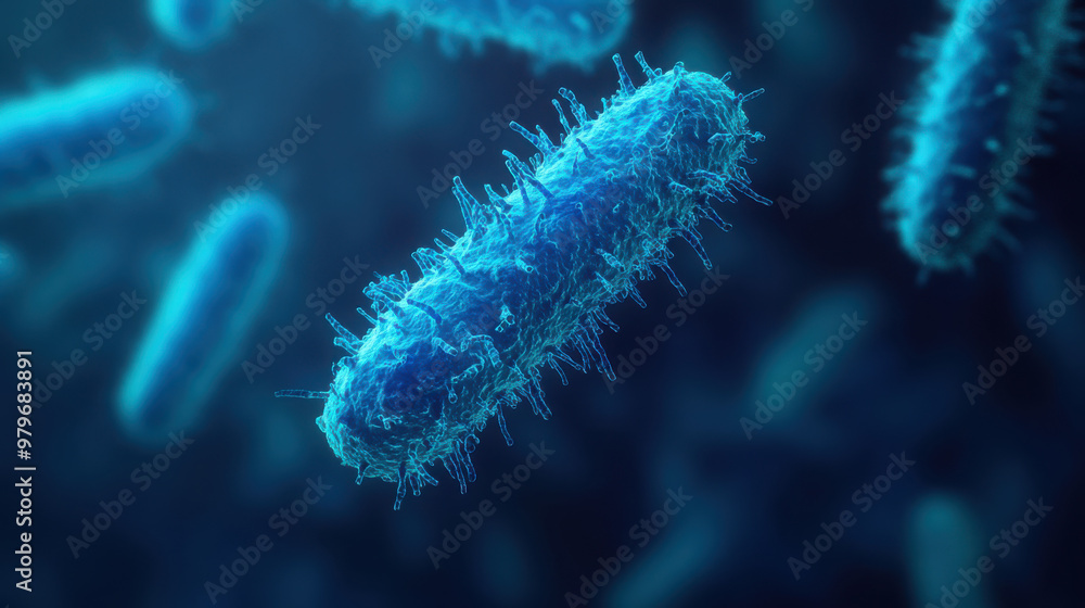 Fototapeta premium Microscopic view of bacteria with hair-like structures, showcasing their complexity.