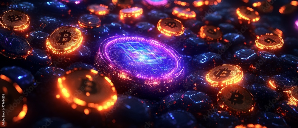 Obraz premium Crypto Galaxy, Blockchain and Cryptocurrency