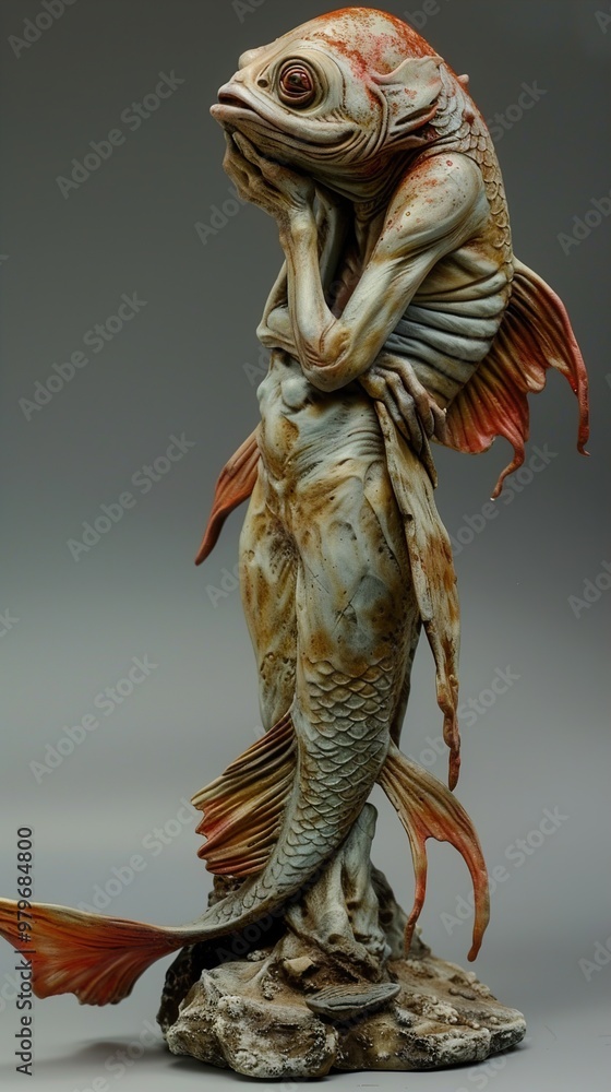Mythical Fish Creature Sculpture: A Detailed and Realistic Artwork Mythical Fish Creature Sculpture: A Detailed and Realistic Artwork