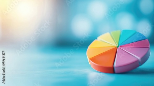 Colorful pie chart segment on a blurred background, representing data visualization and analysis in a creative and modern style. photo