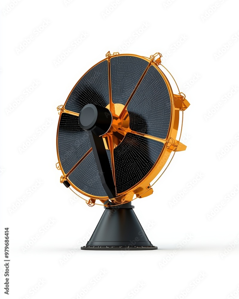 A sleek, modern fan design featuring a black and orange color scheme, perfect for adding style and functionality to any space. A sleek, modern fan design featuring a black and orange color scheme, perfect for adding style and functionality to any space.