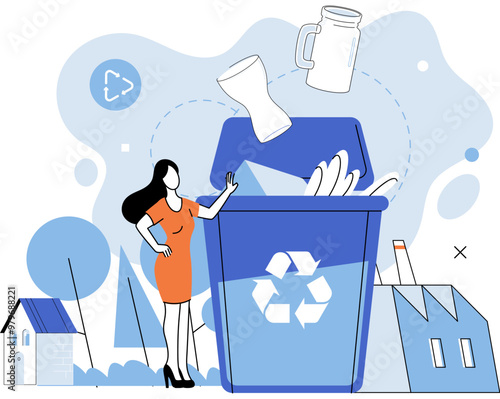 Waste recycling. Vector illustration. Waste recycling is tangible way to contribute to fight against climate change Recyclable materials should be separated from garbage to maximize resource recovery