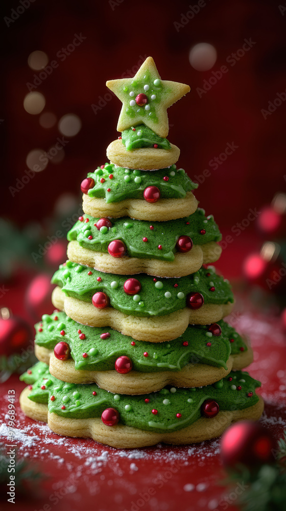 Beautifully decorated Christmas tree cake with vibrant icing and ornaments, ideal for festive gatherings. Beautifully decorated Christmas tree cake with vibrant icing and ornaments, ideal for festive gatherings.