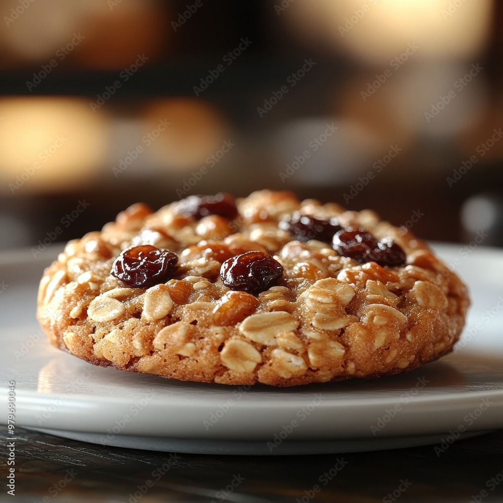 Chewy oatmeal cookie topped with dried fruits, ideal for a healthy yet comforting dessert option. Chewy oatmeal cookie topped with dried fruits, ideal for a healthy yet comforting dessert option.