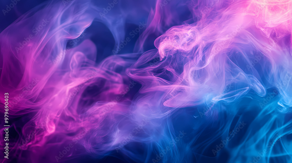 An ultra-realistic photograph of abstract smoke in complementary colors of purple and cyan. Complementary Colors. Illustration An ultra-realistic photograph of abstract smoke in complementary colors of purple and cyan. Complementary Colors. Illustration