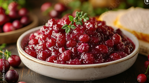 A bowl of homemade cranberry sauce, perfect for holiday dinners and festive gatherings.