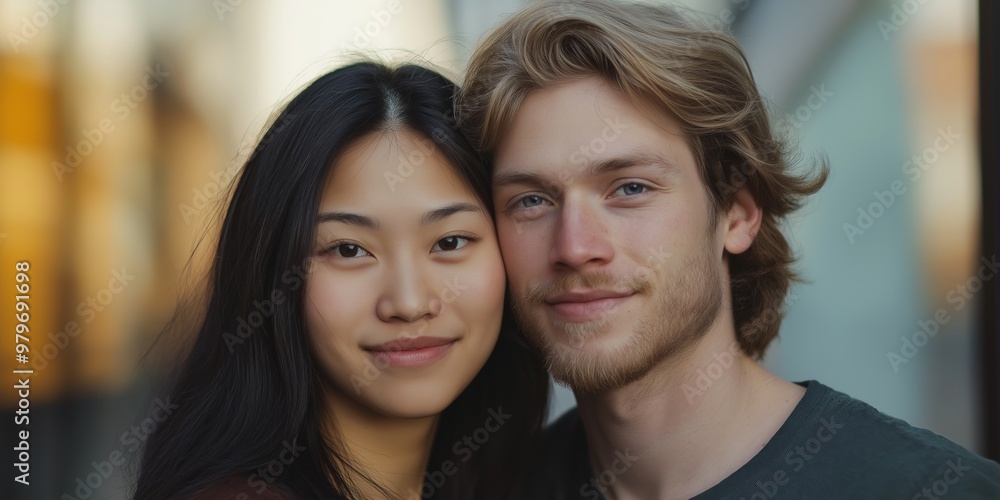 A man and a woman are smiling at the camera. The woman has dark hair and the man has a beard A man and a woman are smiling at the camera. The woman has dark hair and the man has a beard
