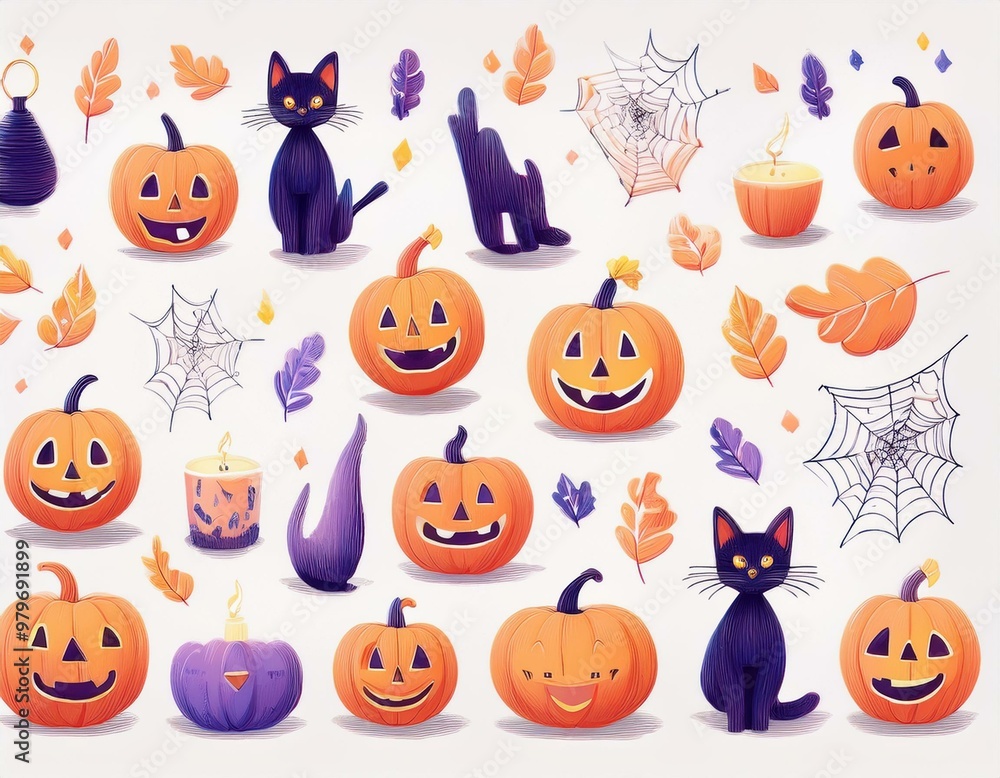 Obraz premium ハロウィンのイラストセット