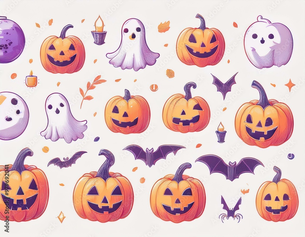 ハロウィンのイラストセット ハロウィンのイラストセット