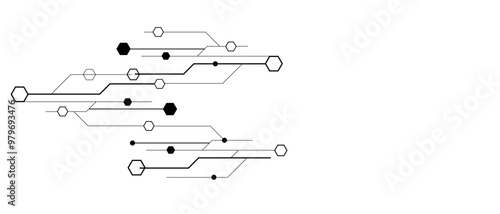 Vectors Technology black circuit diagram. High-tech connection system on a white background.