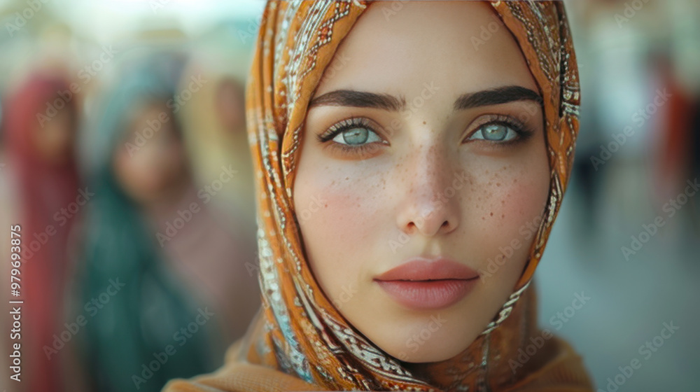 Portraits of beautiful girls. A shawl is wrapped around their heads. A mural made of different polaroids of different Emirati women, camera from afar. Portraits of beautiful girls. A shawl is wrapped around their heads. A mural made of different polaroids of different Emirati women, camera from afar.
