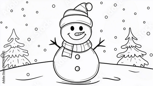 Coloring page for the little ones with a Christmas snowman photo