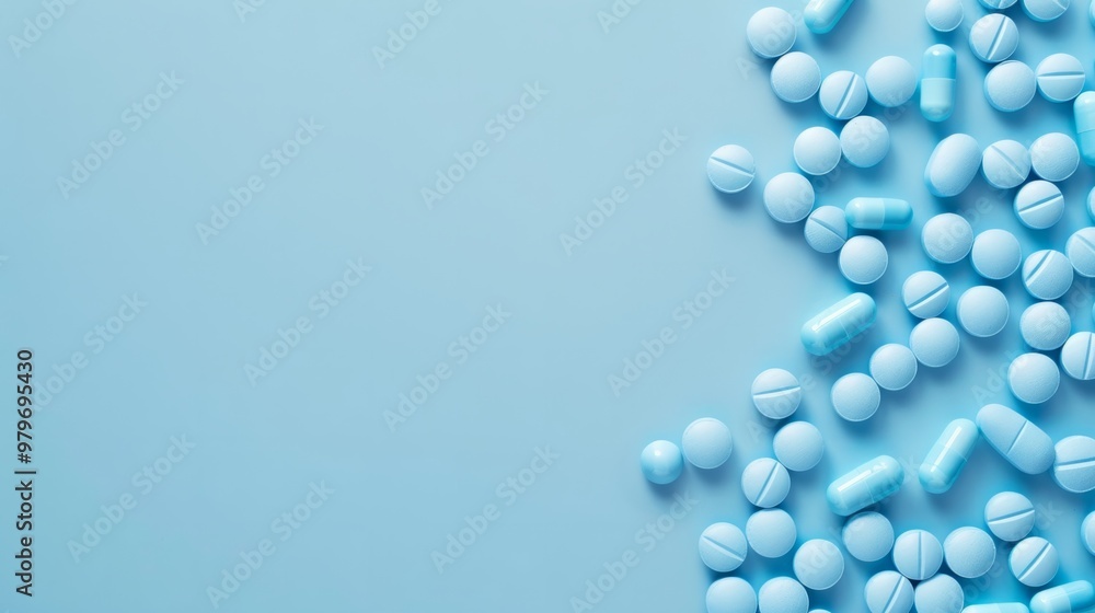 Blue pills on blue background generative ai Blue pills on blue background generative ai