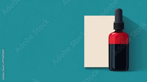 Stylish dropper bottle with vibrant red and black design, placed on a minimalist background, perfect for cosmetic branding.