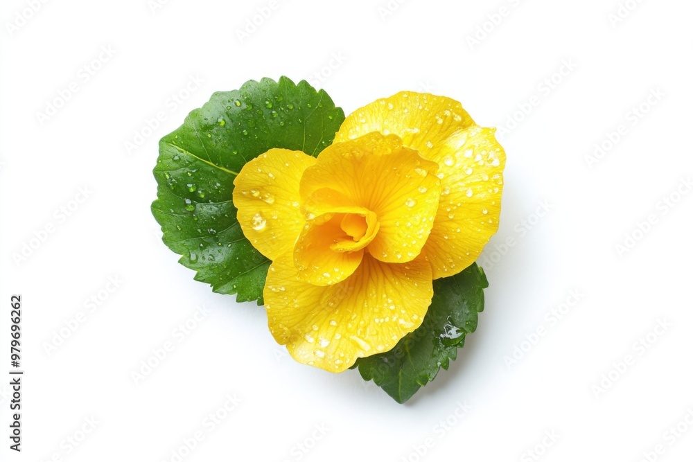Cheerful Yellow Begonia Bloom on White Cheerful Yellow Begonia Bloom on White