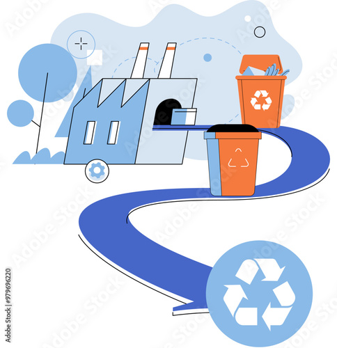 Waste recycling. Vector illustration. The destruction caused by improper waste disposal harms delicate balance nature An eco-friendly city prioritizes recycling and embraces sustainable waste