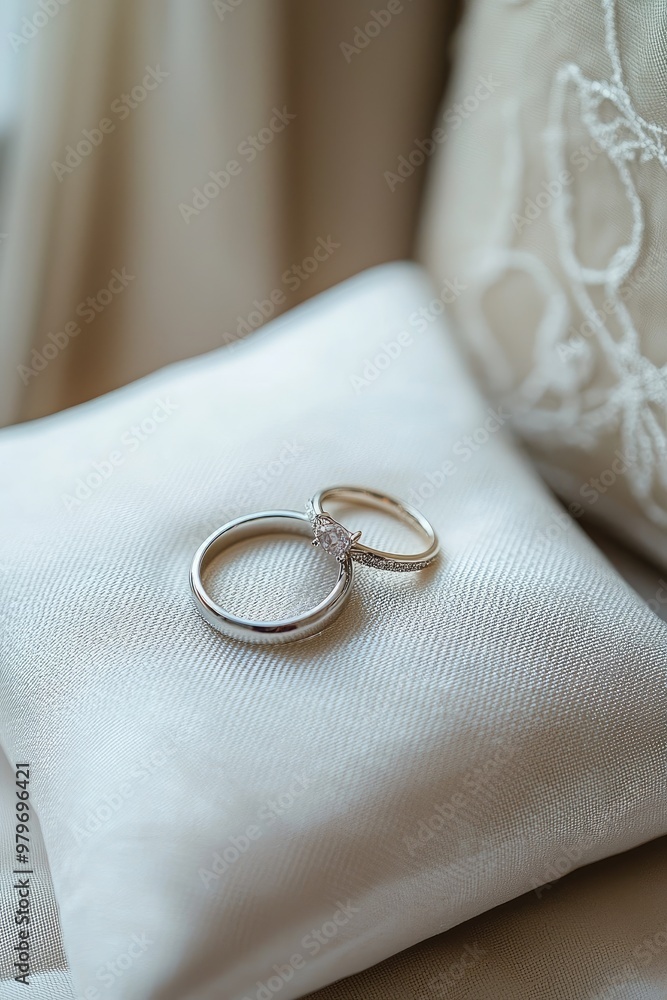 wedding rings on a white pillow. Selective focus wedding rings on a white pillow. Selective focus