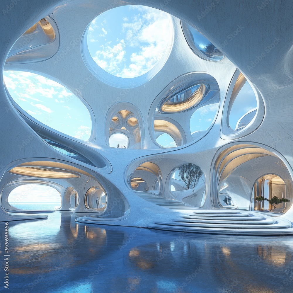 Futuristic Architecture Design with Organic Shapes and Skylight Futuristic Architecture Design with Organic Shapes and Skylight