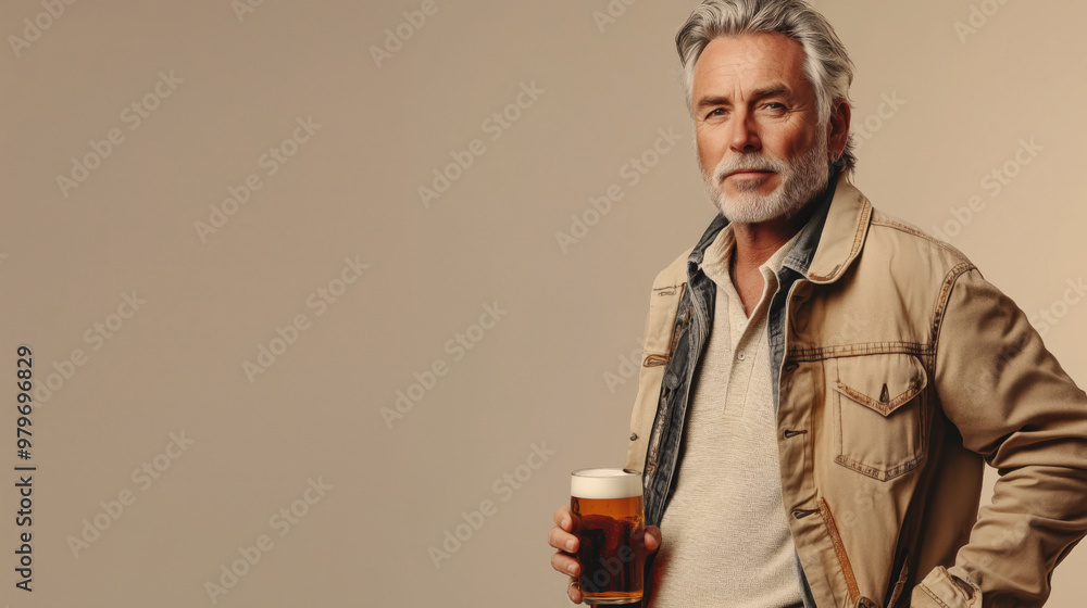 Retraro de hombre sosteniendo una cerveza. Vestido con camisa desgastada. Retraro de hombre sosteniendo una cerveza. Vestido con camisa desgastada.