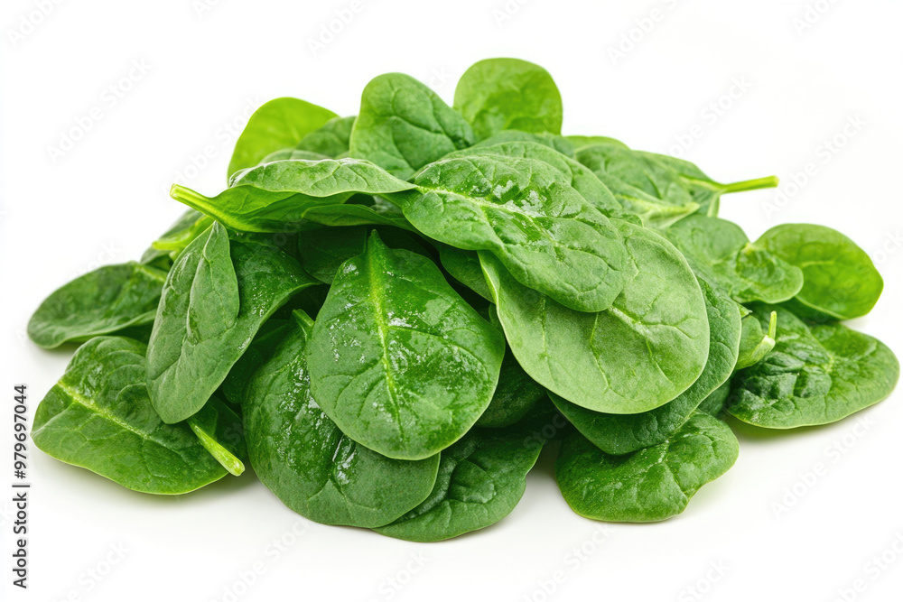Fototapeta premium A vibrant pile of fresh green baby spinach leaves