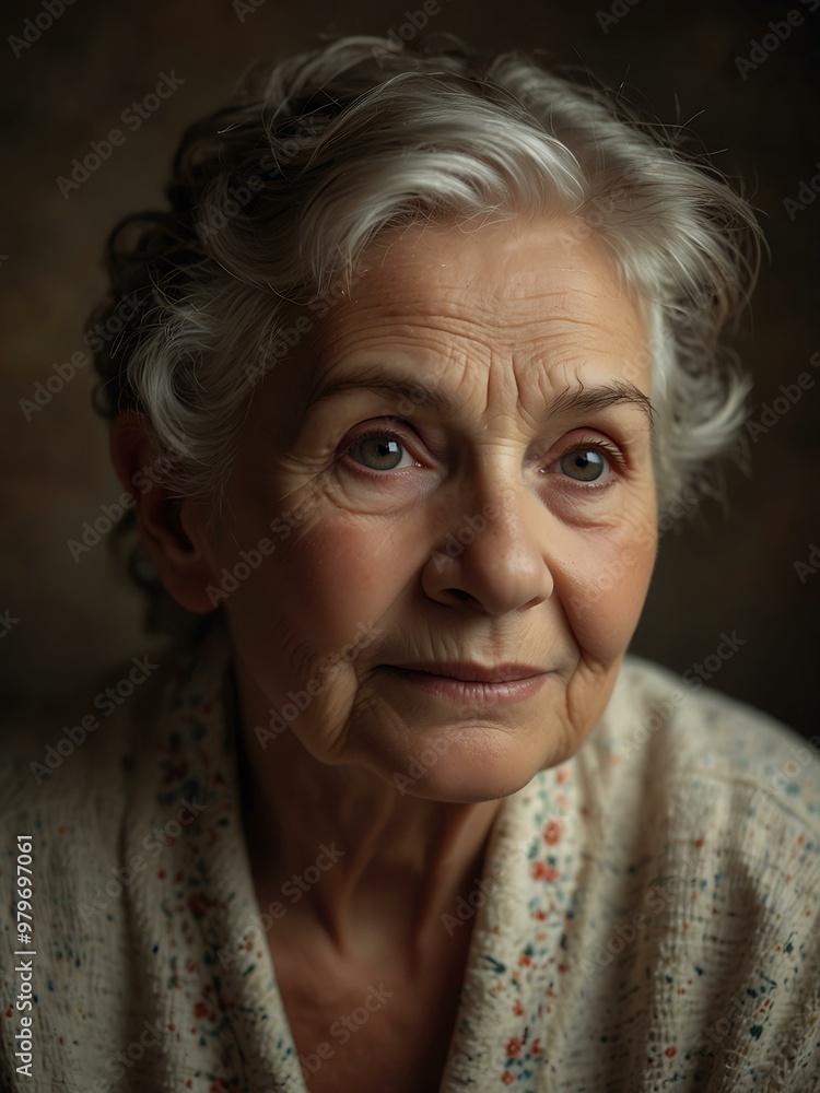 Elderly woman with a serene expression enjoying a peaceful moment in soft lighting. Elderly woman with a serene expression enjoying a peaceful moment in soft lighting.