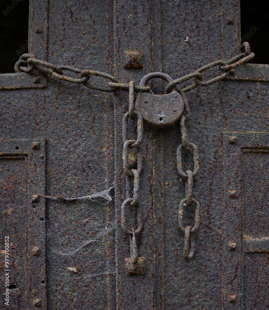 Rostiges Vorhängeschloss an einem alten Mausoleum in Stahnsdorf Rostiges Vorhängeschloss an einem alten Mausoleum in Stahnsdorf