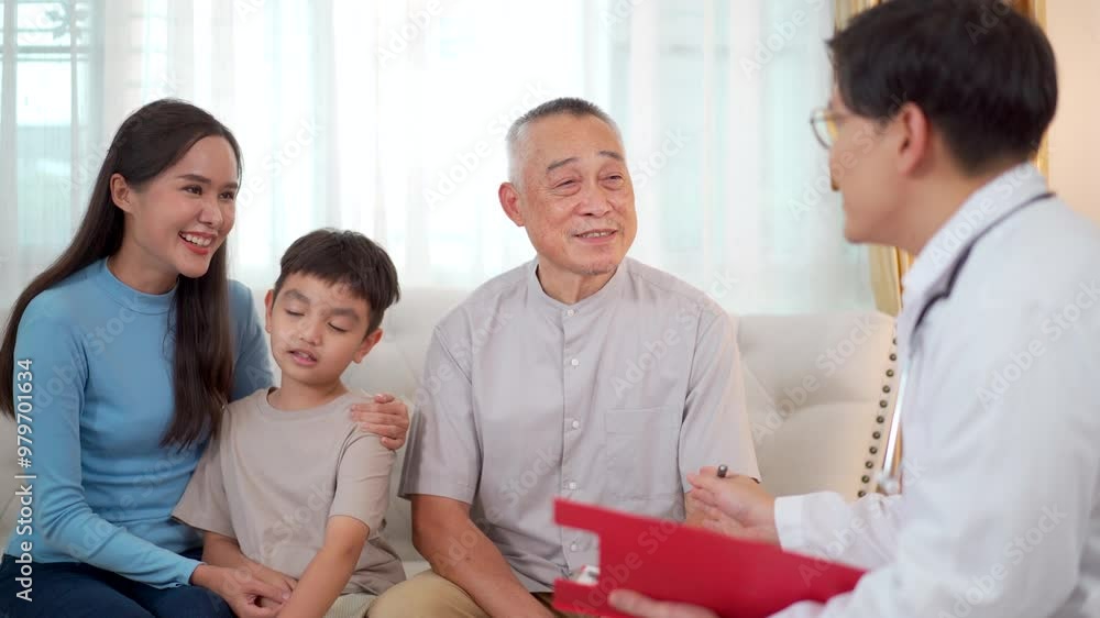A male doctor comes to see a senior adult patient at home and checks his heart health and blood pressure. A male doctor comes to see a senior adult patient at home and checks his heart health and blood pressure.