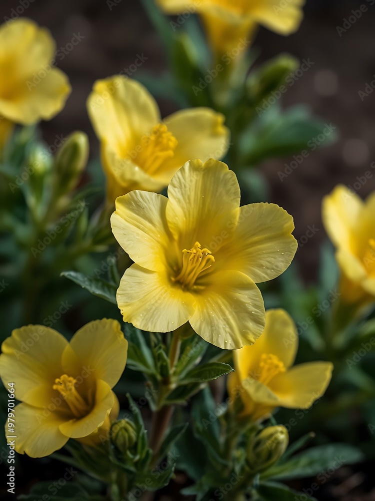Evening primrose blooming with bright yellow petals. Evening primrose blooming with bright yellow petals.