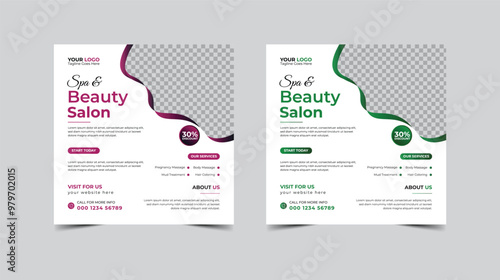 Modern Beauty Spa Salon social media post, Digital marketing promotion ads sales and discount web banner vector template design.