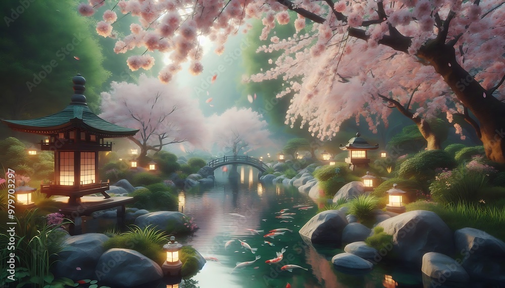Fototapeta premium Serene Japanese Garden at Dawn