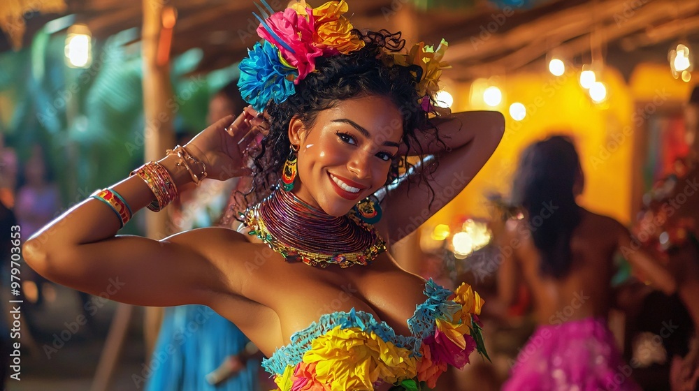 Beautiful Woman in Colorful Festive Attire at a Party Beautiful Woman in Colorful Festive Attire at a Party
