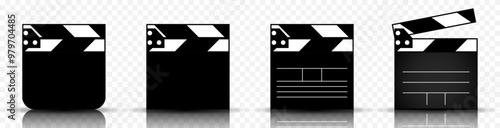 Minimalistic clapperboard icons, perfect for video production, content creation, or media presentations. Vector illustration concept