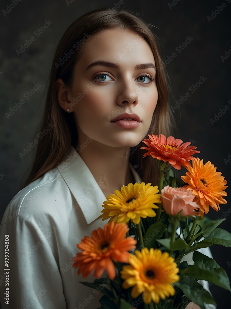 Fashion portrait of a woman with flowers Fashion portrait of a woman with flowers
