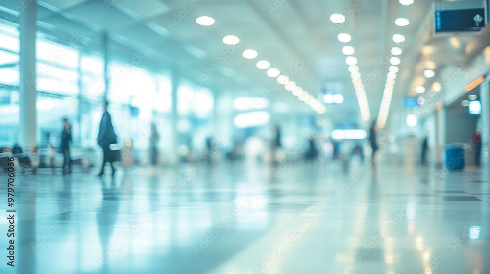 Blurred interior of a modern airport terminal with gleaming floors, bright ceiling lights, and silhouettes of travelers moving through the spacious hallway. Blurred interior of a modern airport terminal with gleaming floors, bright ceiling lights, and silhouettes of travelers moving through the spacious hallway.